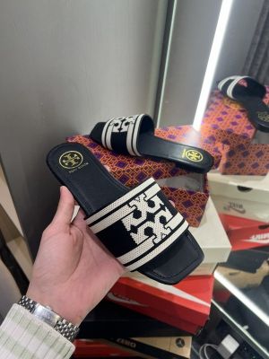 Tory_Burch Double T Slide With OG Box & Dust Bag (Black - 1041)