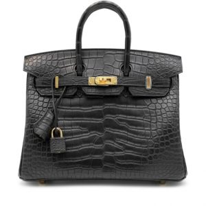 Hermes Birkin Croco Embossed Craie Togo Handbag (Black)