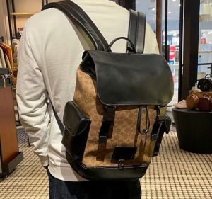 Coac_h Rivington Backpack In Signature Canvas With Dust Bag Premium Quality As Alway (Apricot-Black)