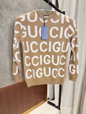 Gucc i Light Brown Knitted Pullover Full Sleeves Knitted Lycra 