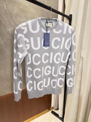 Gucc i Light Grey Knitted Pullover Full Sleeves Knitted Lycra 