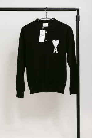 Ami Paris Black Knitted Polo Full sleeves IMPORTED