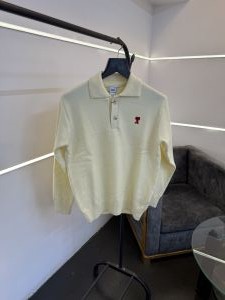 Ami imported knitted collared sweatshirt with brand button cream