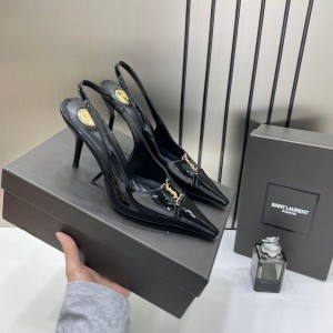 Ysll Yves Saint Laurent Pointed Toe Glossy Patent Leather Slingback Pumps