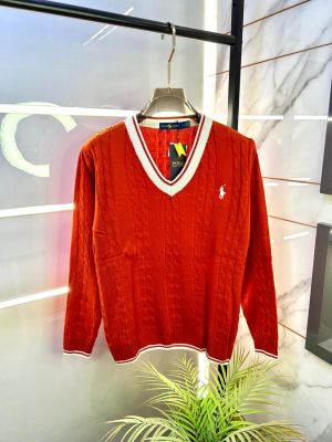Ralph_Lauren Orange knitted Super Premium V Neck Pullovers F3259-OR