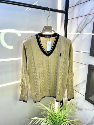 Ralph_Lauren Camel knitted Super Premium V Neck Pullovers F3259-CA
