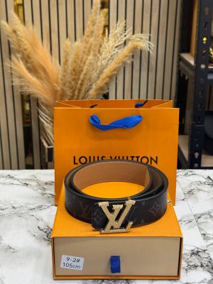 Louis_Vuitton Monogram Canvas Belt With Gold LV Initials Buckle Includes Box and Carry Bag (9-2)