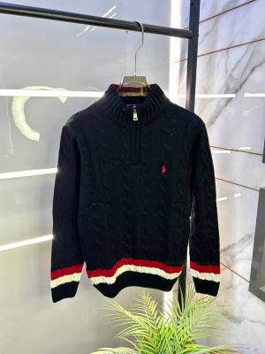 Ralph_Lauren Black Imported knitted Super Premium High Neck Pullovers F3264-BL