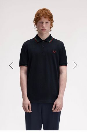 Fred Perr y Black Premium Cotton Lycra Pique fabric Polo Tshirt with Collar Design and Embroidered Logo 2934