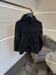 Arman i exchange black imported hooded sweatshirt with spray print and embroidery branding on chest