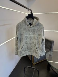 Arman i exchange beige imported hooded sweatshirt with spray print and embroidery branding on chest