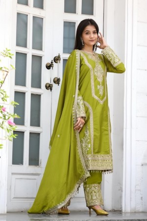 FULLY STICHED KURTA PENT WITH DUPATTA LIGHT GREEN