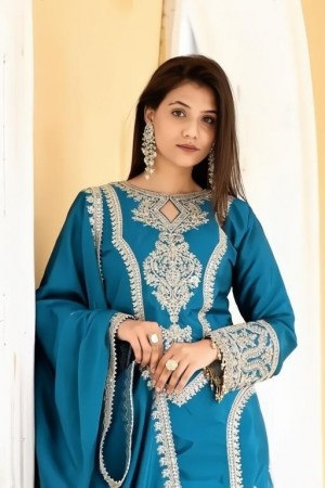 FULLY STICHED KURTA PENT WITH DUPATTA BLUE