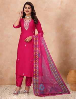 FULLY STICHED KURTA PENT DUPATTA SET RANI