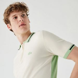 Lacost e Cream Premium Cotton Lycra Pique fabric Polo Tshirt with Collar Design and Embroidered Logo Zip Style 3387