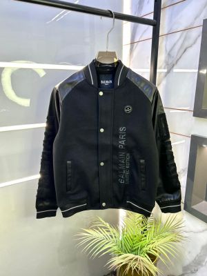 Balmai n Paris Logo Imported Printed Super Premium Black Varsity Jackets F2025-BL