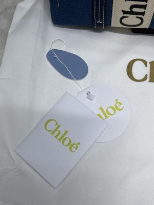 Chloe Denim Medium Canvas Woody Tote With Dust Cover Denim Blue