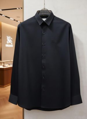 Burberr y Black Premium Embroidered Logo Cotton Lycra Fabric Shirt With custom Branded Button Tagging And Brand Packing 