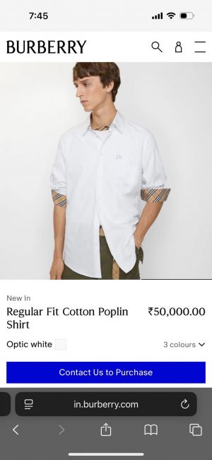 Burberr y White Premium Embroidered Logo Cotton Lycra Fabric Shirt With custom Branded Button Tagging And Brand Packing 3411