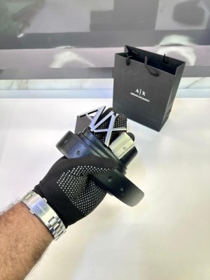 Armani_Exchange Black Silver Reversible Belt