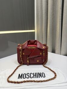 MOSCHINO BIKER JACKET RED LEATHER PREMIUM WITH DUST BAG