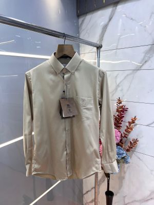 Burberr y Beige Premium Imported Embroidered Logo Shirt with custom Branded Button Tagging And Brand Packing 3253