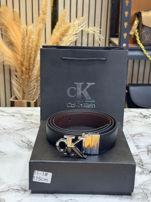 Calvin_Klein Black Leather Belt With Signature CK Initial Buckle With Box Dust Bag Including Carry Bag (11-1)