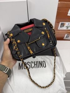 MOSCHINO BIKER JACKET BLACK LEATHER PREMIUM WITH DUST BAG