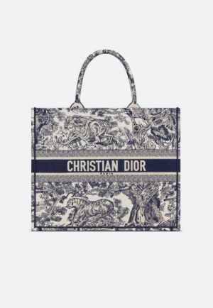 Dio_r Book Tote Blue and Ecru Toile de Jouy Reverse Embroidery 684