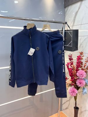 Balmai n Paris Navy Premium Imported Fabric Shoulder Strip Metal Logo Zipper style Tracksuit 3407