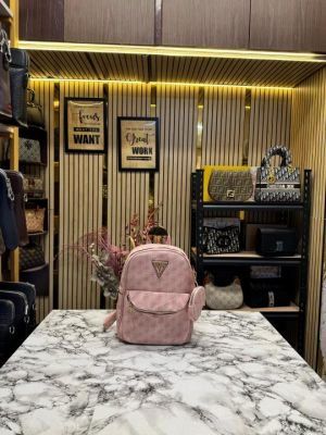 GUESS WOMENS BRAND LOGO BAGPACK WITH DUST BAG AND POUCH (LIGHT PINK)