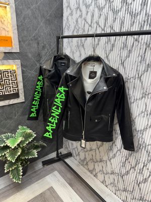 BALENCIAGA.100%IMPORTED.LEATHER.FABRIC.CROSS.ZIP.BIKER.JACKET.CS267