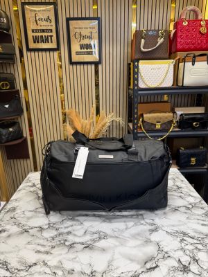 Calvin_Klein Black Travel Duffle Bag with Front Zip Pocket & Logo Detail (Z0610-Black)