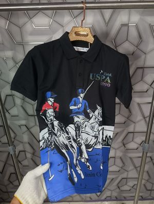 U.S.Polo Assn Black Imported Printed Polo T-shirt (1540)