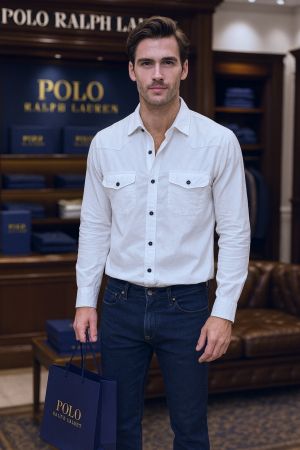 R L Denim shirts White K152-W