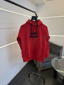 Ami paris oversize imported fleece hoodie with front embroidery branding red
