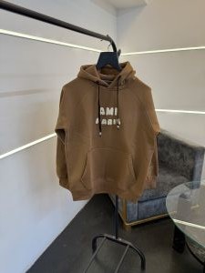 Ami paris oversize imported fleece hoodie with front embroidery branding brown