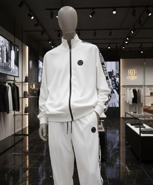 Balmai n Paris White Premium Imported Fabric Shoulder Strip Metal Logo Zipper style Tracksuit 3406