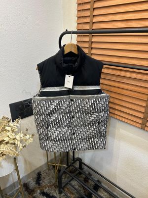 Christian Dio_r Black Monogram Print Imported Jacquard Half Puffer Jacket (DN 557)