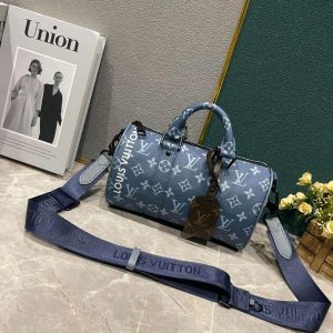 Louis_Vuitton_LV M46803 Keepall Bandouliere Monogram Travel Speedy With OG Magnetic Box & Dust Bag & Extra Pouch (Blue Mono - 961)