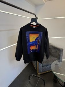 Herme s black imported graphic print cotton fleece sweatshirt