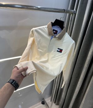 Tomm y Hilfiger Cream Embroidery Logo Premium Full Sleeve Polo TShirt ST59C