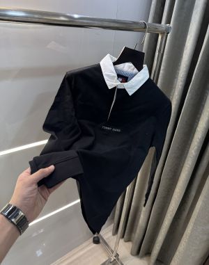 Tomm y Hilfiger Black Embroidery Logo Premium Full Sleeve Polo TShirt ST59C