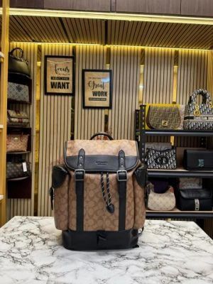 COAC_H HITCH LEATHER BAGPACK WITH DUST BAG PREMIUM QUALITY APRICOT BLACK 2252