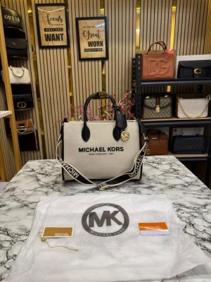 Michael_Kors Mirella Tote Bag With Dust Bag Including Card (Beige Black)