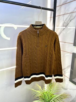 Ralph_Lauren Brown Imported knitted Super Premium High Neck Pullovers F3264-BR