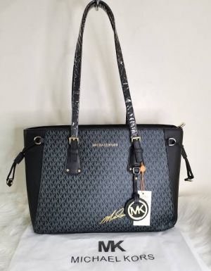 Michael_Kors Logo Signature Satchel Handbag With Dust Bag (Black)