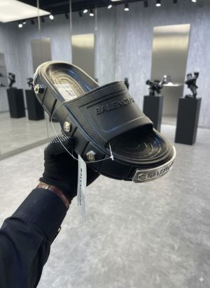 Balenciaga Clog Pool Embossed Logo Premium Black Slides