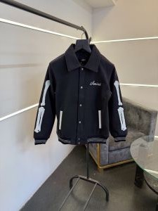 Amir i navy bone wool blend suedo imported snap button varsity jacket 