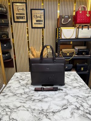 Hermes Brown Leather Laptop Bag In Horse Motif And Strap 